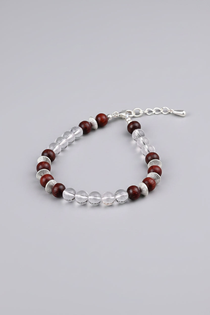 Mani Monk Harmony Round Sphatik & Red Sandalwood Bracelet – 8 mm