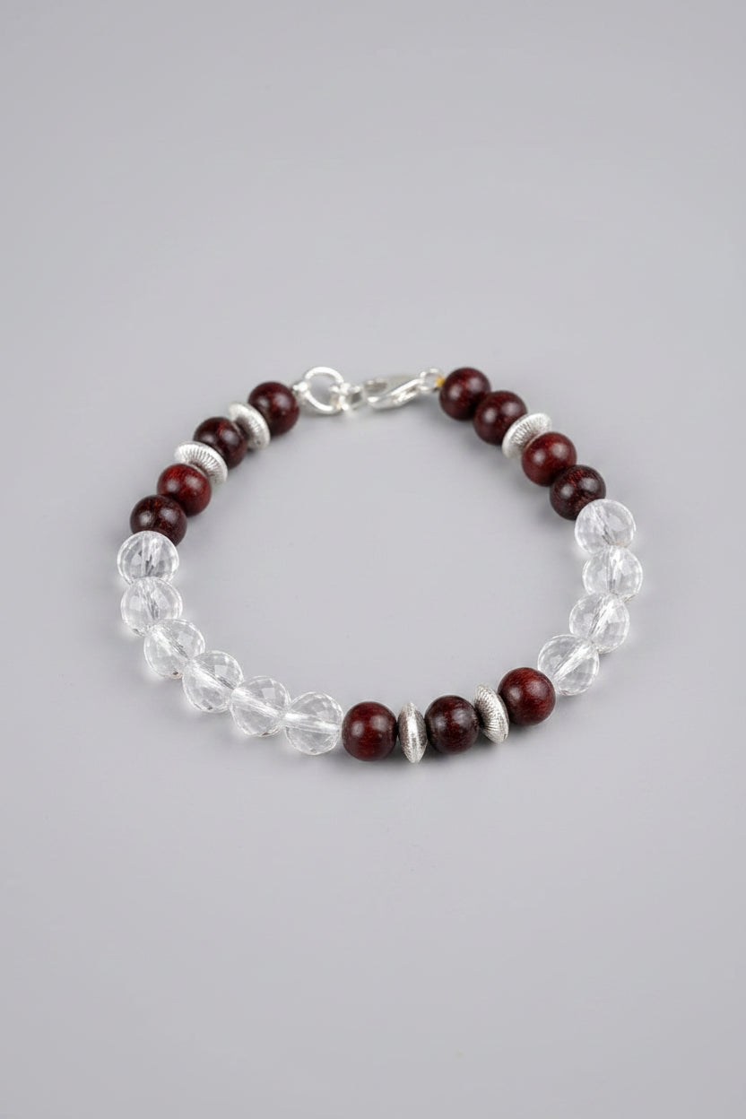 Mani Monk Healing Round Faceted Sphatik & Red Sandalwood Bracelet – 8 mm
