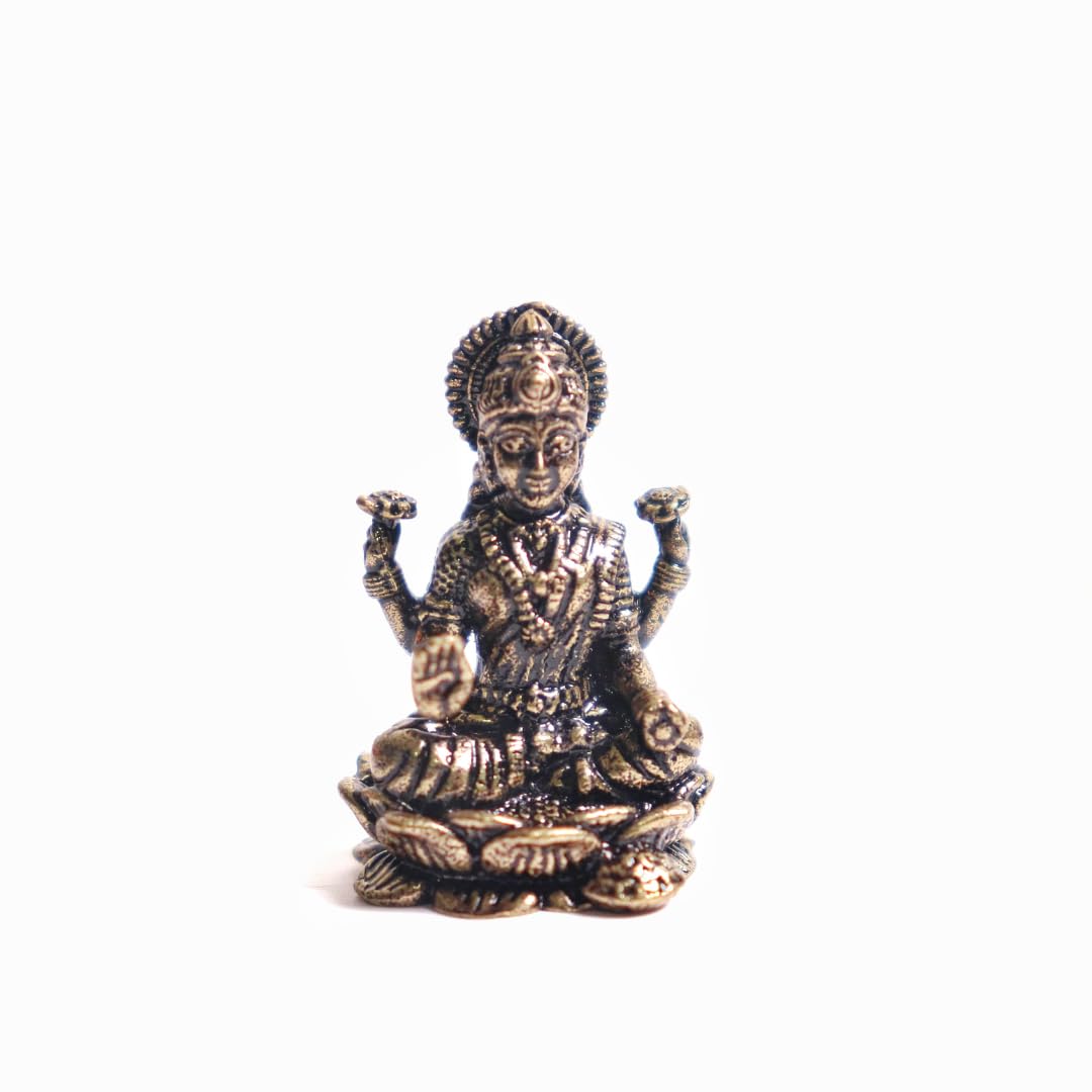 Mani Monk Brass Lakshmi Blessing Idol - 1 Inch - Divine Prosperity and Grace for Home, Office and Puja Room