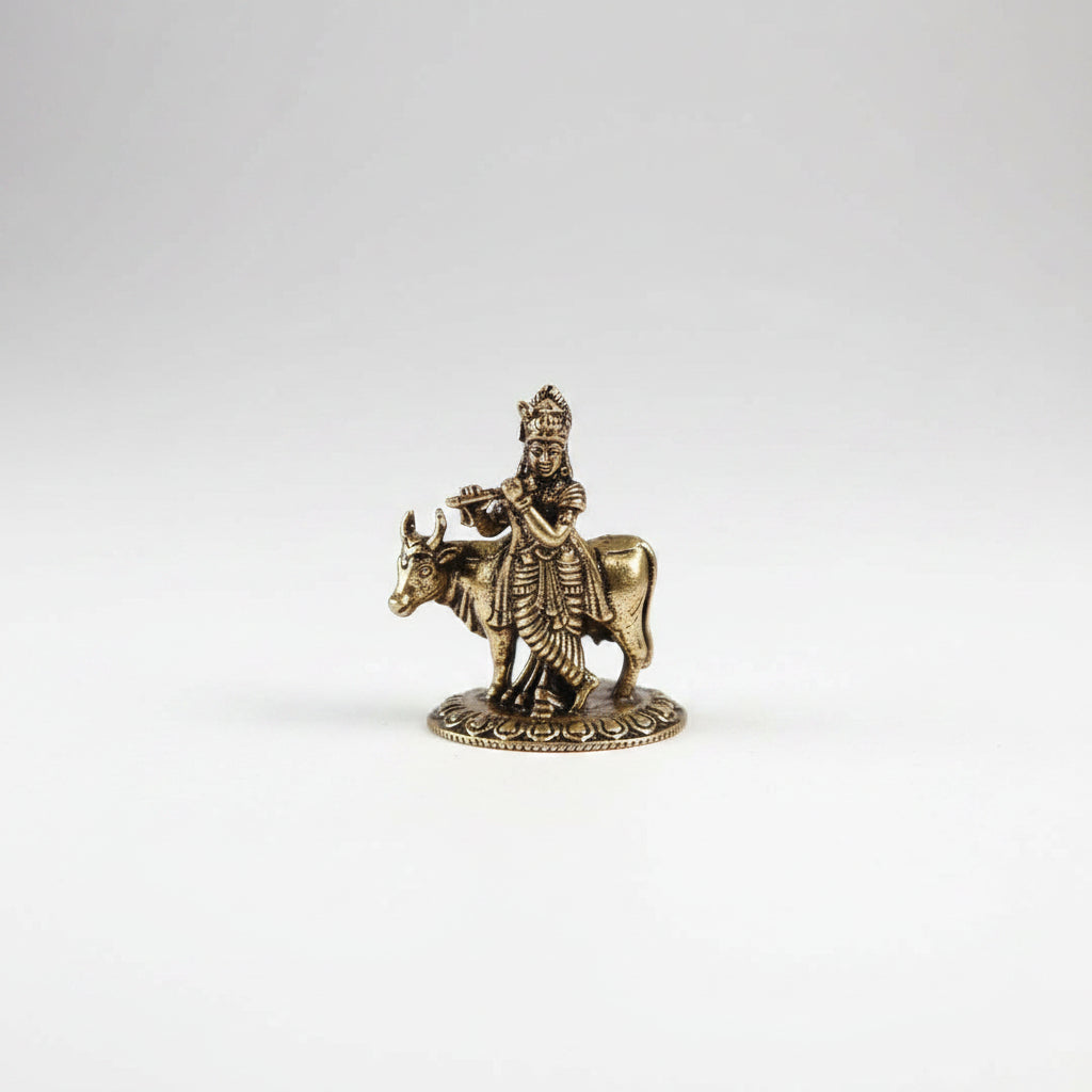 Mani Monk Brass Love Krishna Flute Idol - 1 Inch - Divine Love of Radhe Krishna for Home and Puja Room