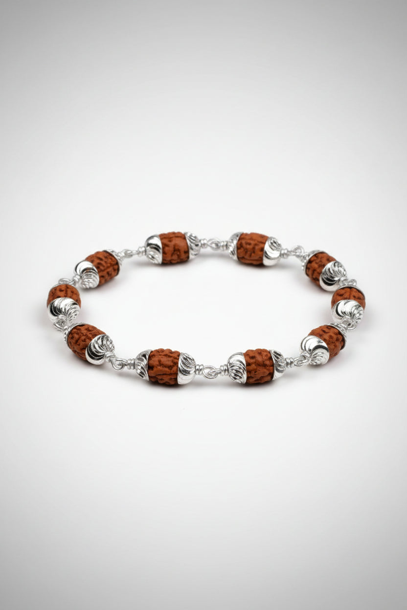  Mani Monk Moon Energy 2 Mukhi Java Bracelet with Designer Silver Caps – 9 Beads