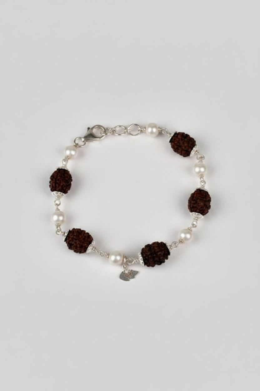 Mani Monk Moon Pearl Rudraksha Bracelet in Silver