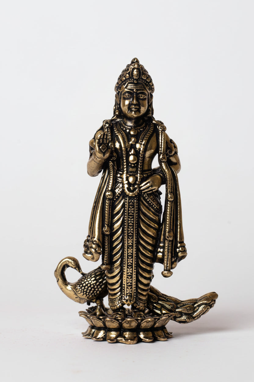 Mani Monk Brass Murugan Blessing Idol - 2 Inch - Divine Grace of Lord Kartikeya for Home and Puja Room