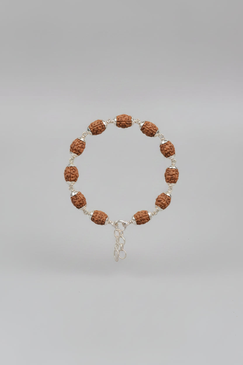Mani Monk Premium 2 Mukhi Rudraksha Flower Cap Bracelet in German Silver