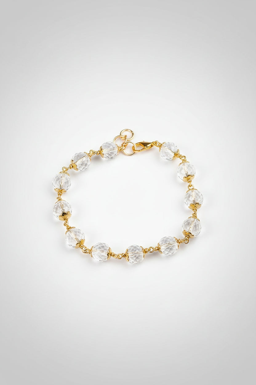 Mani Monk Premium Round Faceted Sphatik Bracelet with Gold Polish Caps & Hook – 8 mm