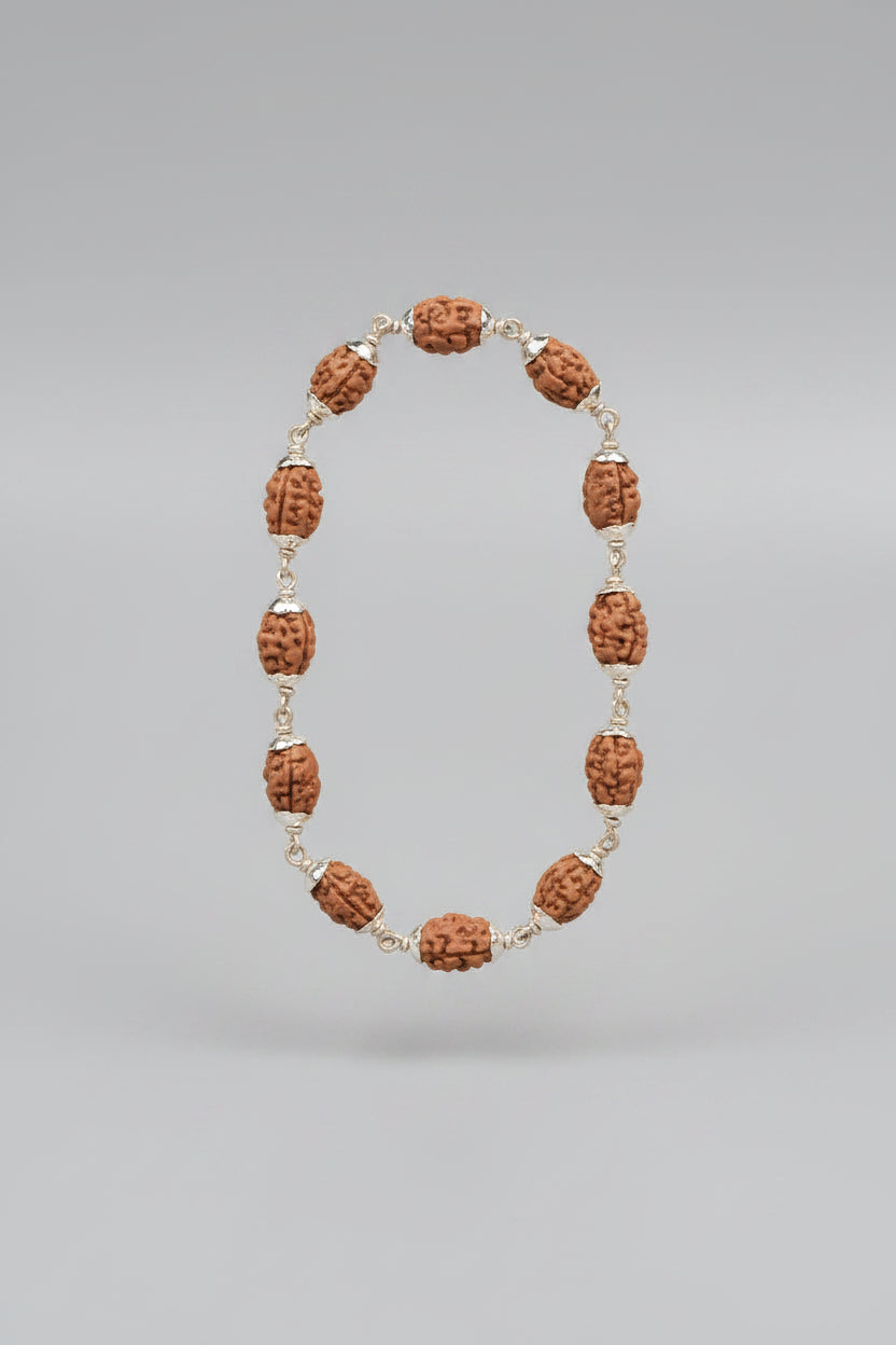 Mani Monk Pure 2 Mukhi Rudraksha Flower Cap Bracelet in 925 Silver