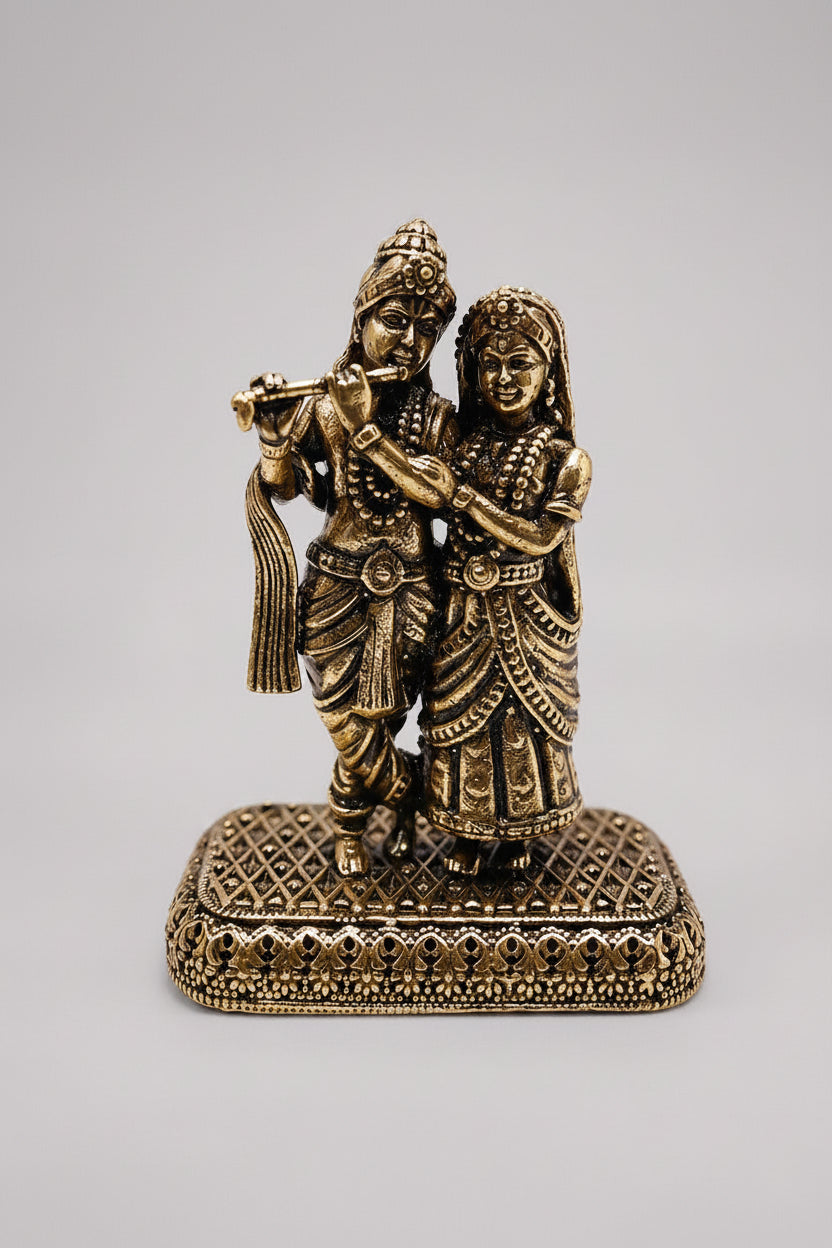 Mani Monk Brass Radhe Krishna Always Together Small Idol - 1.8 Inch - Symbol of Divine Love for Home and Puja Room