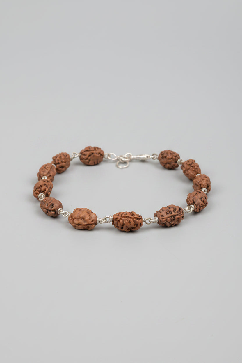 Mani Monk Sacred 2 Mukhi Rudraksha Silver Wire Bracelet in German Silver