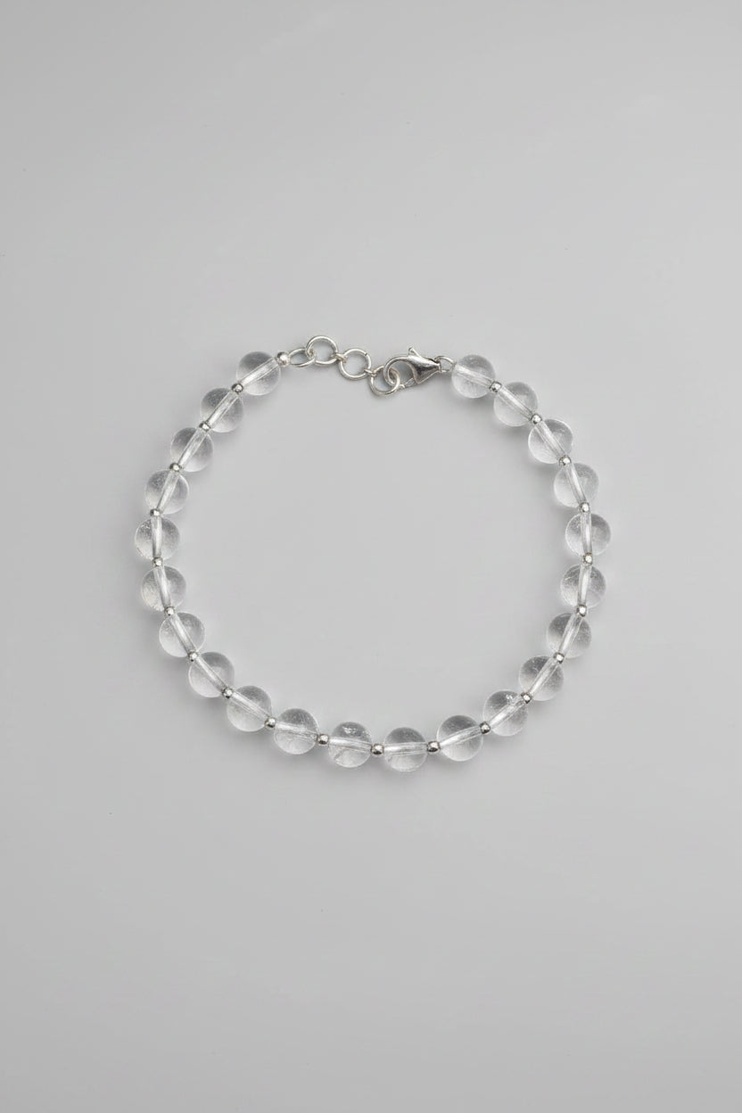 Mani Monk Silver Ball Round Sphatik Bracelet with Hook – 8 mm
