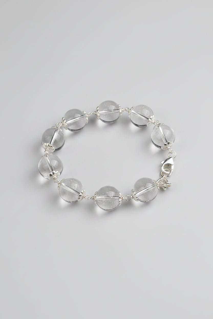 Mani Monk Silver Cap Round Sphatik Bracelet with Hook – 8 mm