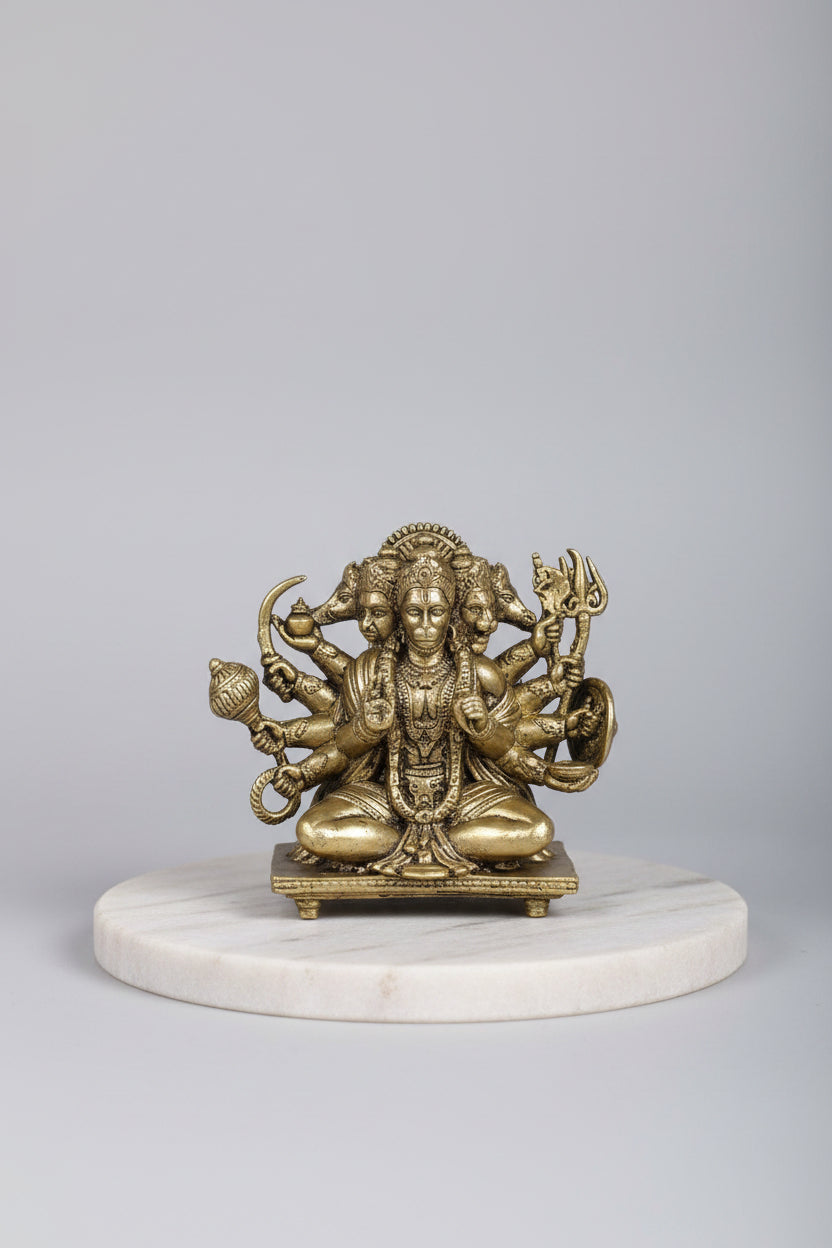 Mani Monk Brass Sitting Panchmukhi Hanuman Idol - 1.1 Inch - Divine Protection for Home, Office and Puja Room