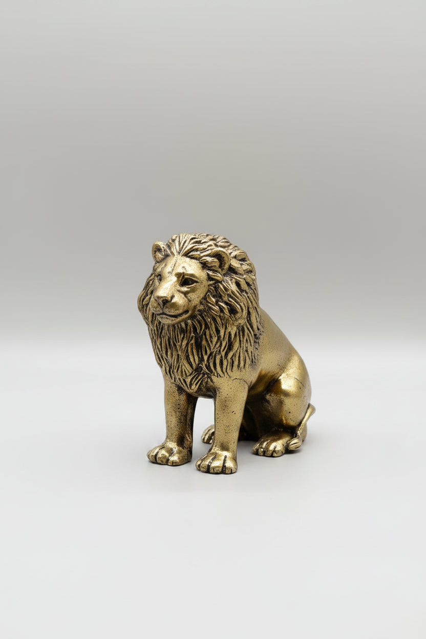 Mani Monk Brass Sitting Lion Idol - Small - 1 Inch - Symbol of Courage, Power and Vastu Protection for Home and Office