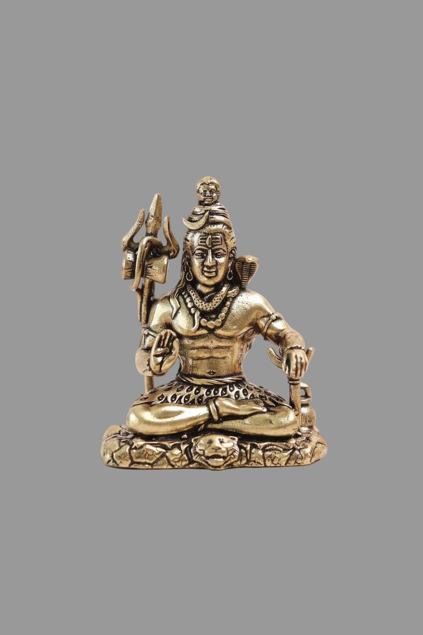 Mani Monk Brass Sitting Shiva Idol - 1.6 Inch - Meditating Lord Shiva Murti for Home, Office and Puja Room