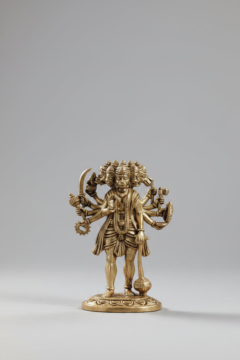 Mani Monk Brass Standing Panchmukhi Hanuman Idol - 1.5 Inch - Divine Protection Murti for Home, Office and Car Dashboard