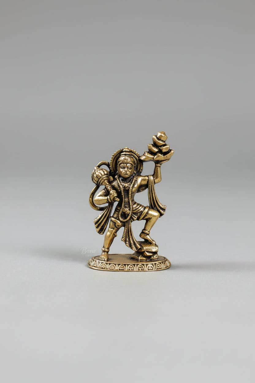 Mani Monk Brass Sanjeevani Hanuman Idol - 1.2 Inch - Divine Healer and Protector for Home, Office and Puja Room
