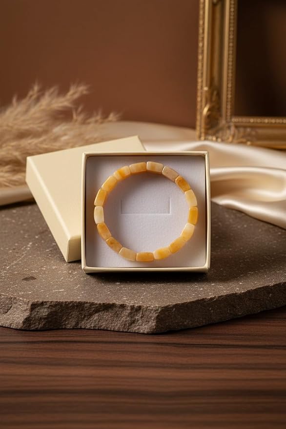 Natural Yellow Jade Square Bead Bracelet | Healing & Positive Energy Gemstone