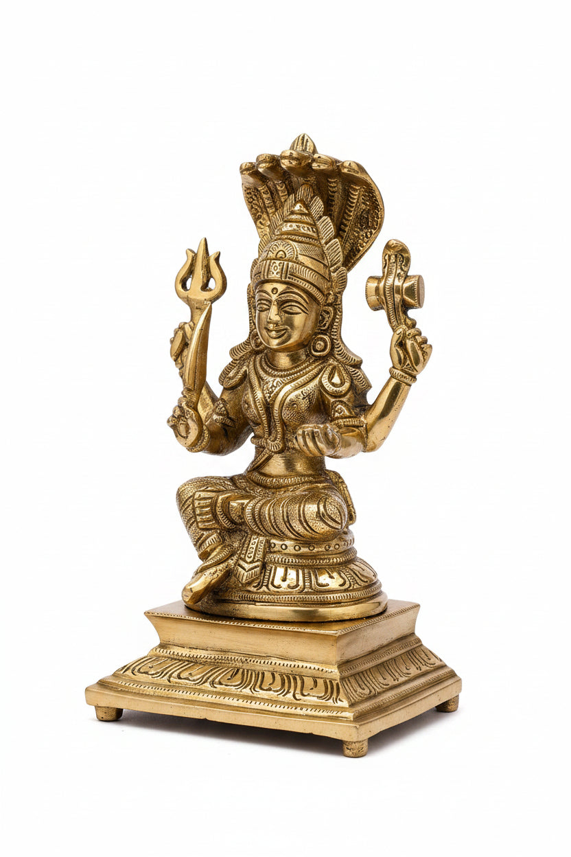 Mariamman Brass Idol 7.5 Inch Premium Handcrafted Statue for Home Temple - ManiMonk