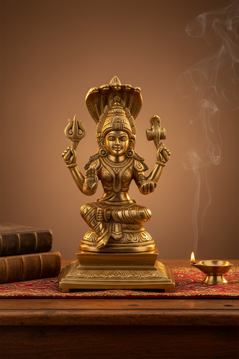 Mariamman Brass Idol 7.5 Inch Premium Handcrafted Statue for Home Temple