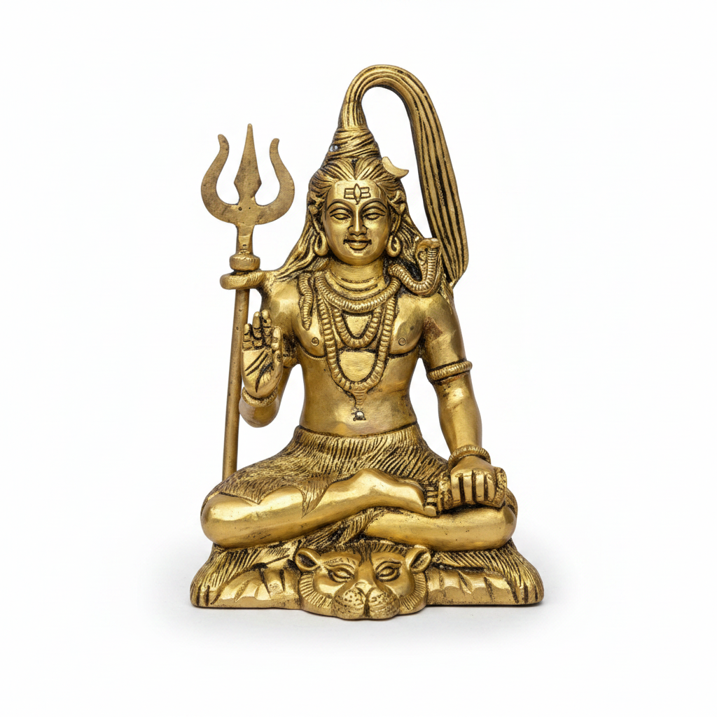 Meditating Shiva Brass Idol Handcrafted Pure Brass Lord Shiva in Deep Meditation Murti for Home Mandir