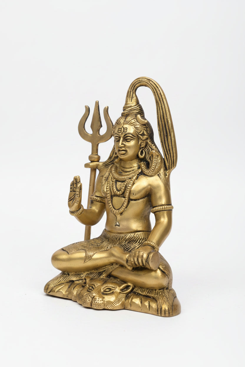 Meditating Shiva Brass Idol Handcrafted Pure Brass Lord Shiva in Deep Meditation Murti for Home Mandir
