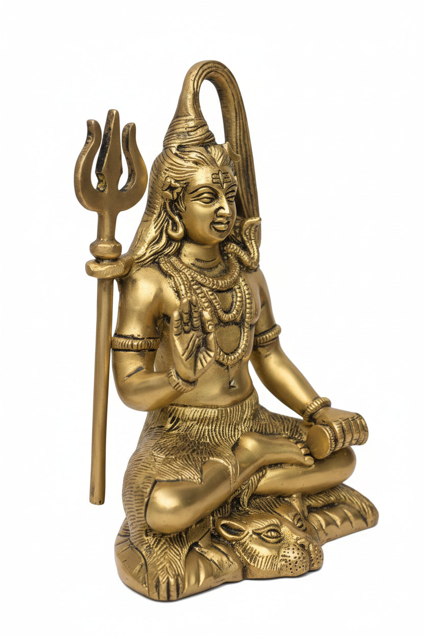 Meditating Shiva Brass Idol Handcrafted Pure Brass Lord Shiva in Deep Meditation Murti for Home Mandir