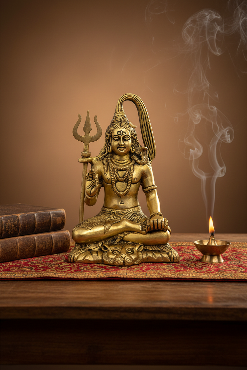 Meditating Shiva Brass Idol Handcrafted Pure Brass Lord Shiva in Deep Meditation Murti for Home Mandir