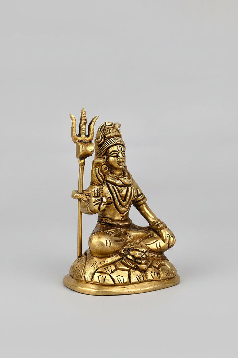 Meditating Shiva Brass Idol | Sacred Sitting Pose Handcrafted Murti