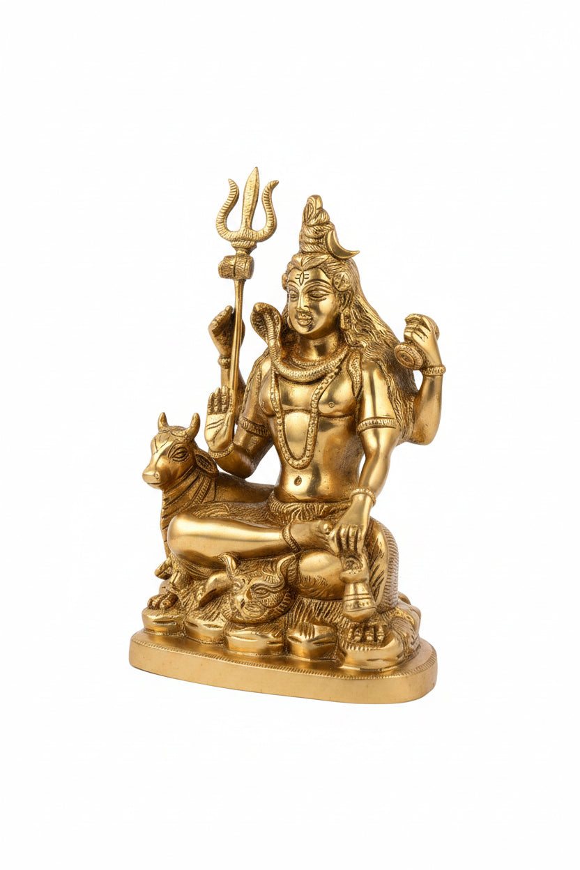 Meditating Shiva Brass Murti 9 Inch Handcrafted Statue for Home Temple Puja Decor - ManiMonk