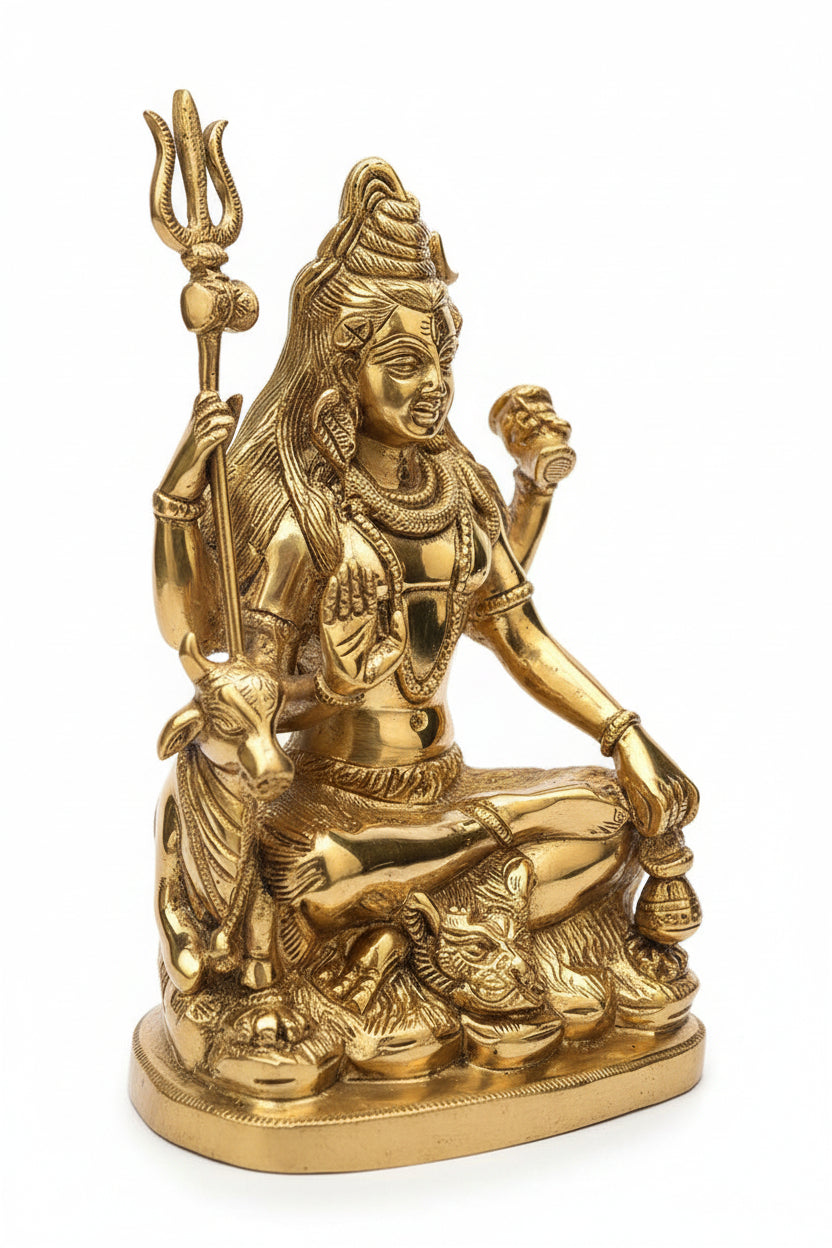 Meditating Shiva Brass Murti 9 Inch Handcrafted Statue for Home Temple Puja Decor - ManiMonk