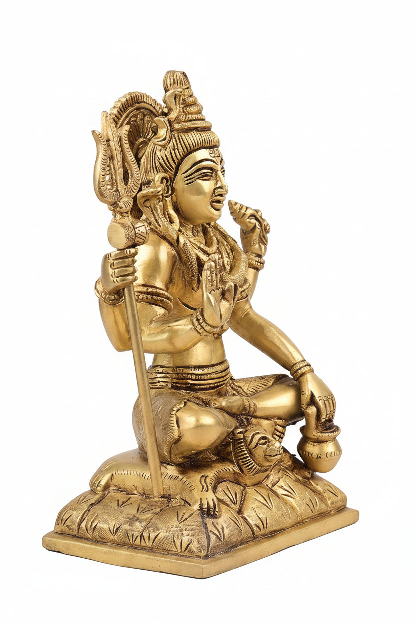 Meditating Shiva Brass Statue Handcrafted Pure Brass Large Lord Shiva Dhyana Murti for Home Mandir