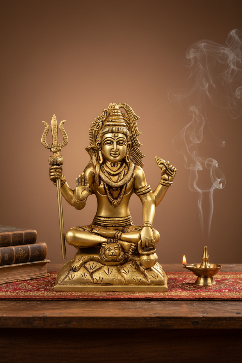 Meditating Shiva Brass Statue Handcrafted Pure Brass Large Lord Shiva Dhyana Murti for Home Mandir
