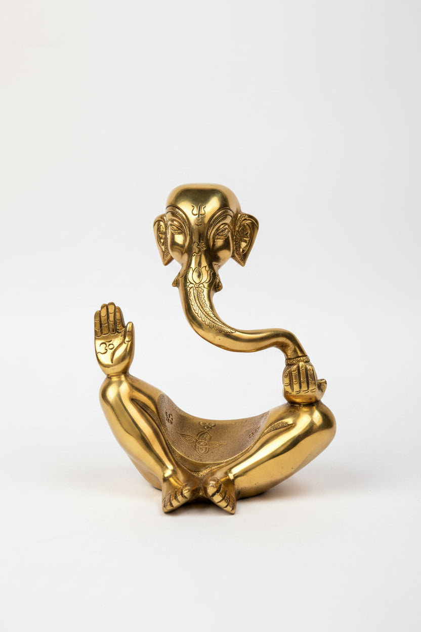 Modern Abstract Ganesh Brass Idol 9.8 Inch Handcrafted Contemporary Ganesha Statue for Home Decor and Office