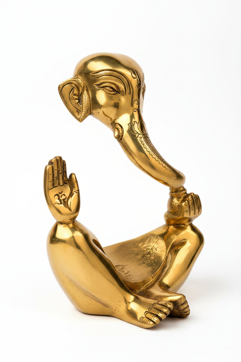 Modern Abstract Ganesh Brass Idol 9.8 Inch Handcrafted Contemporary Ganesha Statue for Home Decor and Office