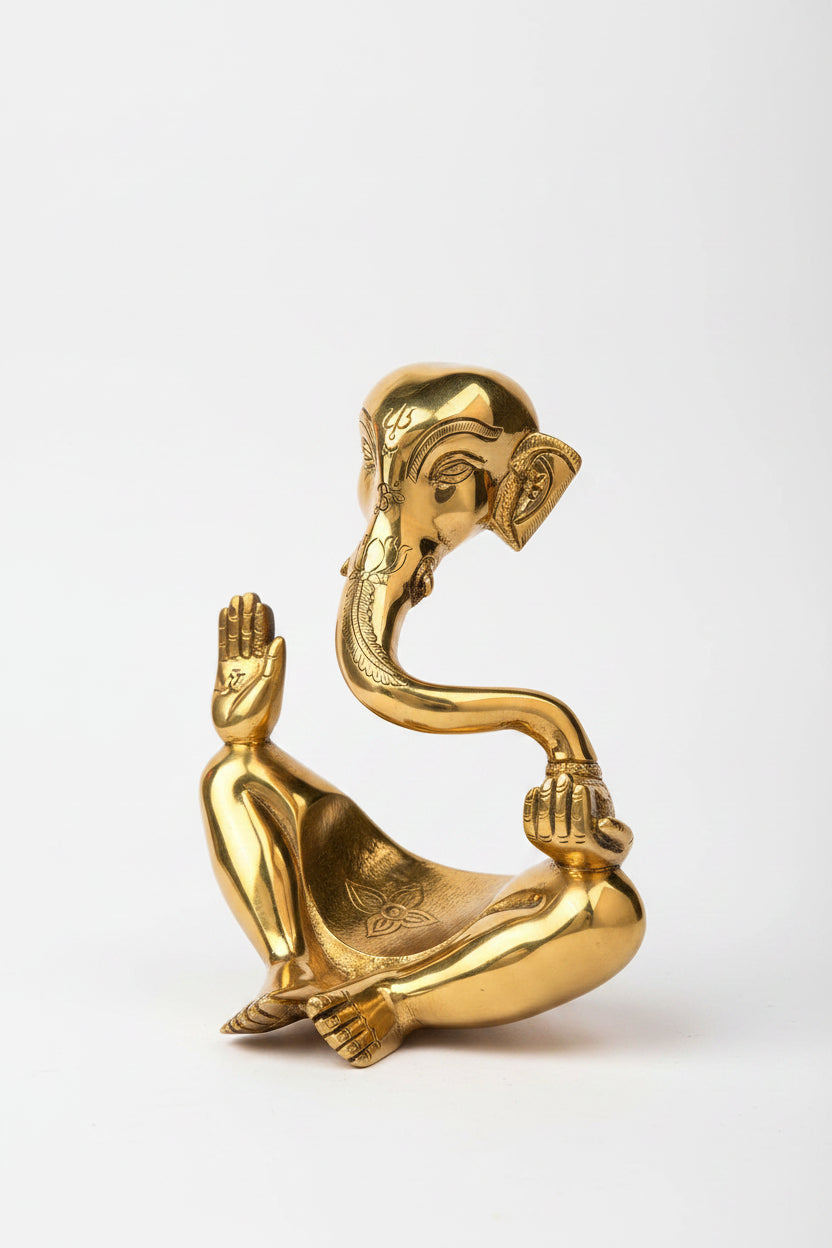 Modern Abstract Ganesh Brass Idol 9.8 Inch Handcrafted Contemporary Ganesha Statue for Home Decor and Office