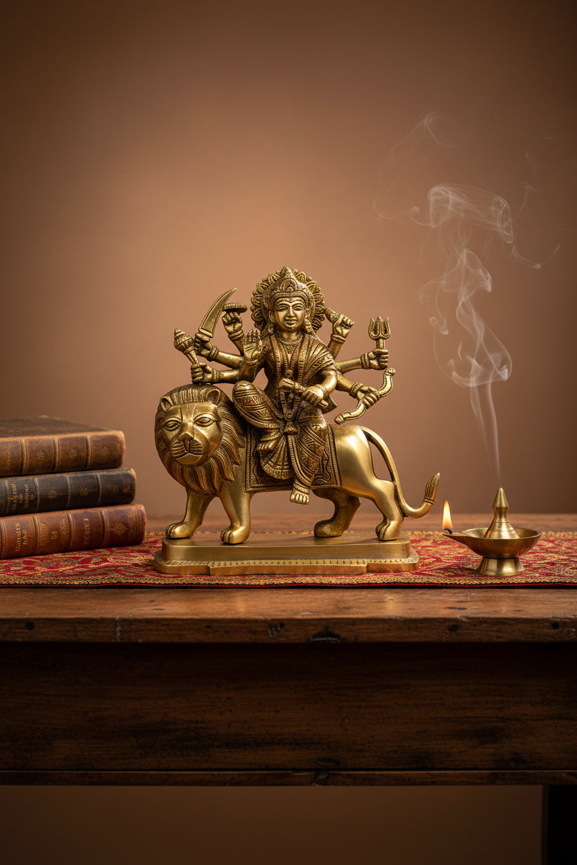 Mother Durga Brass Murti 7 Inch Handcrafted Idol for Home Temple