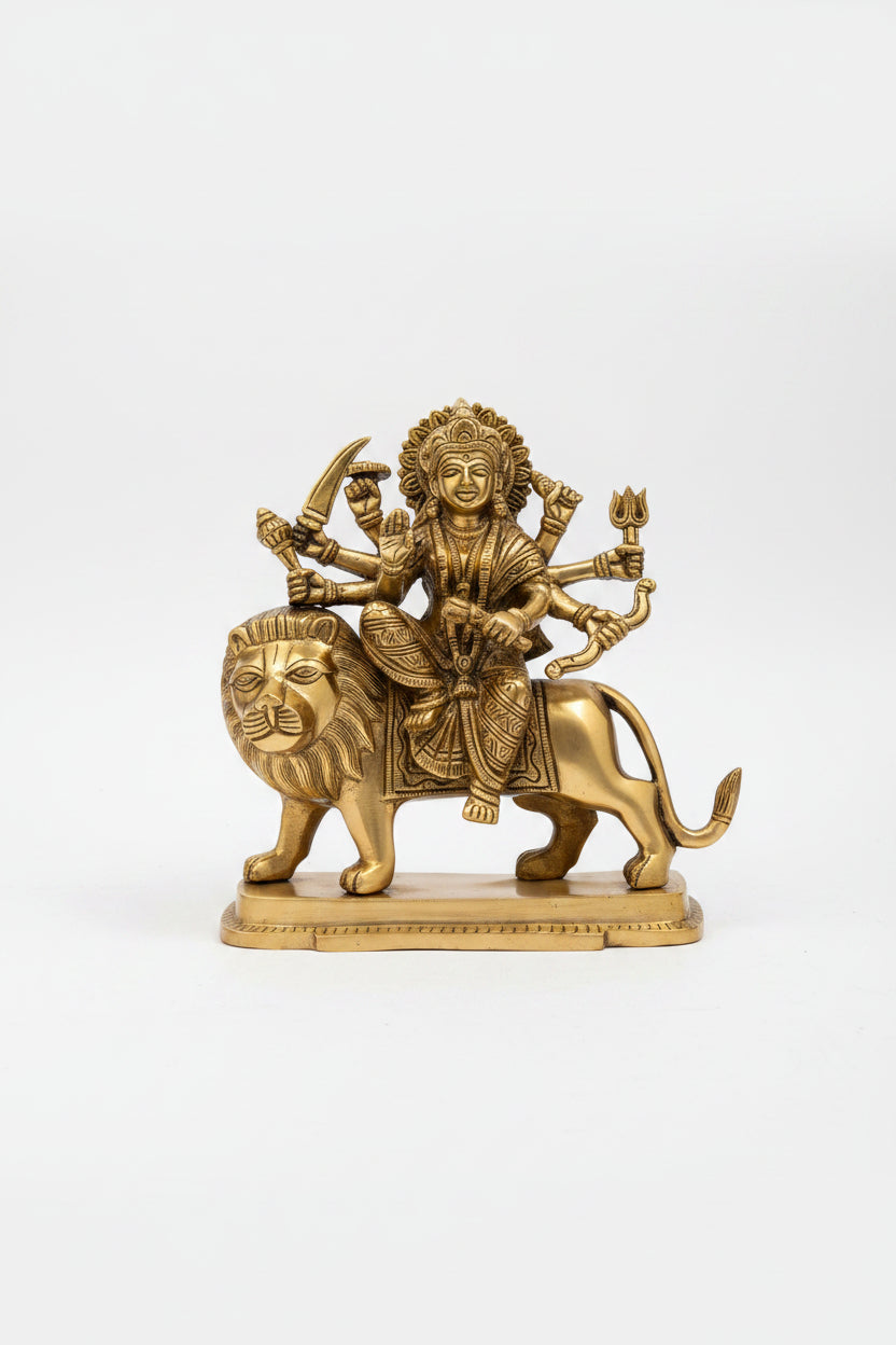 Mother Durga Brass Murti 7 Inch Handcrafted Idol for Home Temple