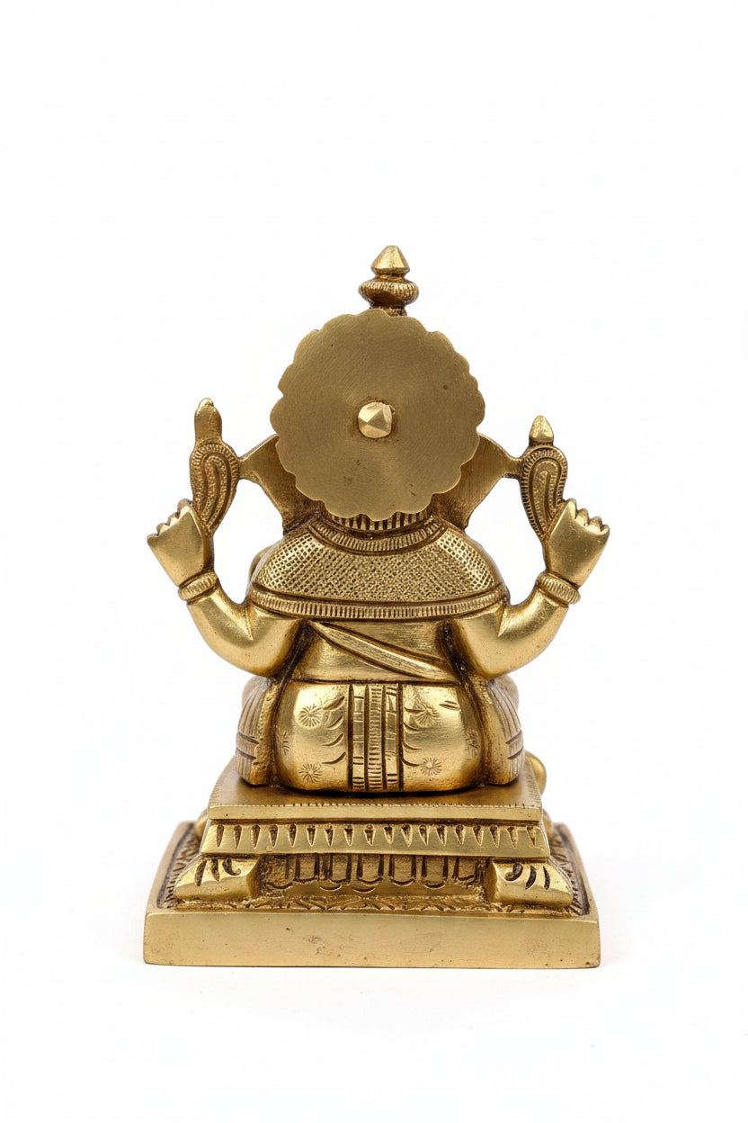 Mukut Ganesha Brass Statue 4.4 Inch Handcrafted Crown Ganesha Idol for Home Puja Mandir and Gifting