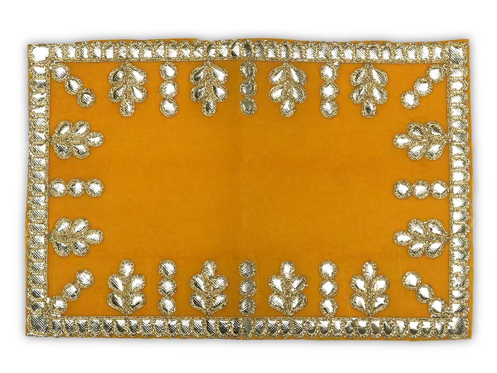 Royal Velvet Puja Altar Cloth Pooja Asan-11 x 7.5 inches - Orange