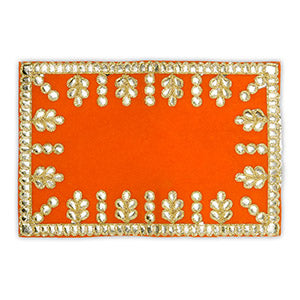 Royal Velvet Puja Altar Cloth Pooja Asan-18.5 x 11.5 inches - Yellow