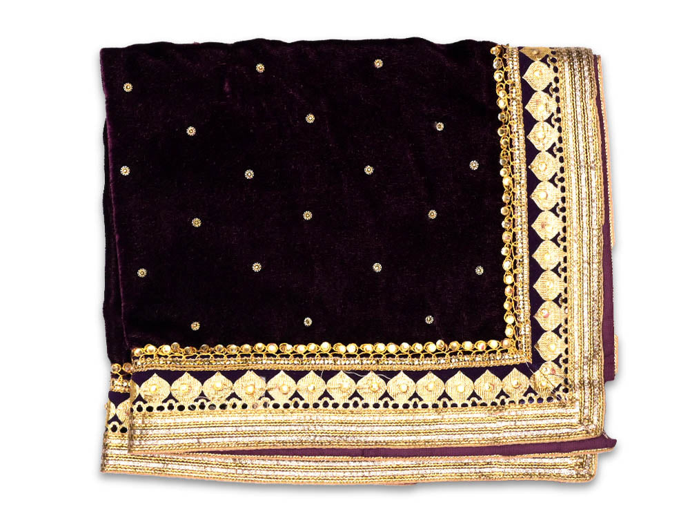 Velvet Puja Altar Cloth Asan with Golden Border-Orange