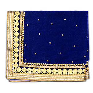 Velvet Puja Altar Cloth Asan with Golden Border-Blue