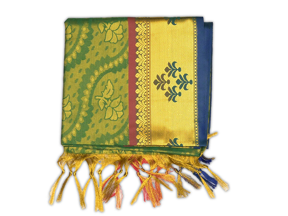 Flower Design Silk Puja Shawl (I)-Red