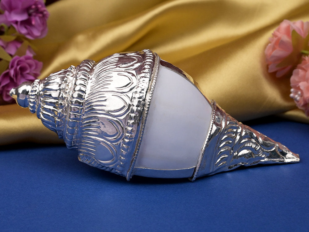 Vamavarti Shankh in 925 Sterling Silver Encasing - 288 gms