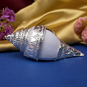 Vamavarti Shankh in 925 Sterling Silver Encasing - 288 gms