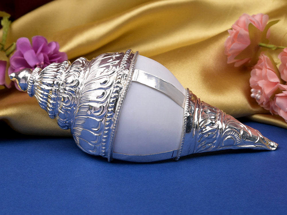 Vamavarti Shankh in 925 Sterling Silver Encasing - 213.46 gms
