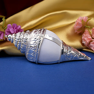 Vamavarti Shankh in 925 Sterling Silver Encasing - 213.46 gms