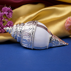 Vamavarti Shankh in 925 Sterling Silver Encasing - 285.18 gms