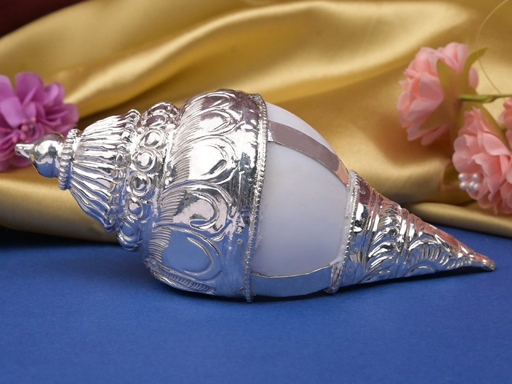 Vamavarti Shankh in 925 Sterling Silver Encasing - 246.24 gms