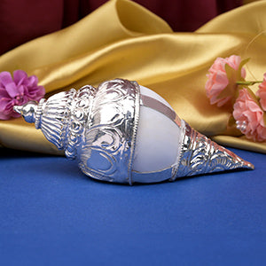 Vamavarti Shankh in 925 Sterling Silver Encasing - 246.24 gms