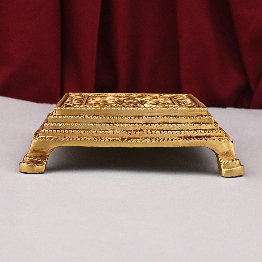 Designer Square Brass Puja Chowki Pedestal-Small